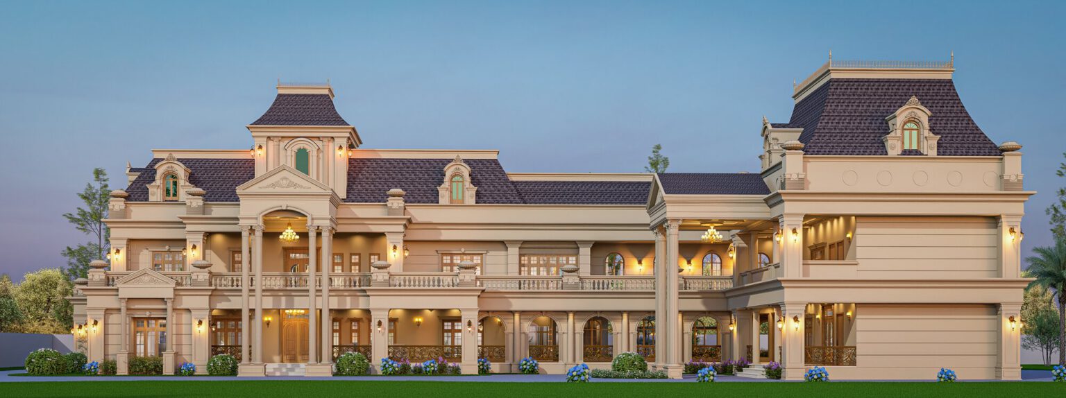 Panoramic elevation of a classical courtyard residence
