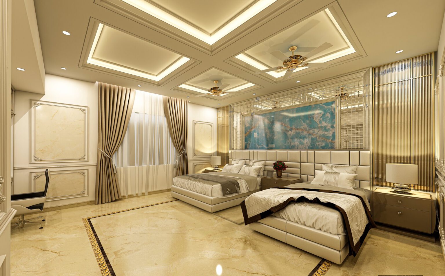 Shamsudheen Residence — children's bedroom with twin beds and a study desk